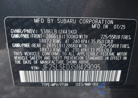 2025 Subaru Forester Premium Hybrid z USA, uszkodzony, nr VIN JF2SLSED3SH429095